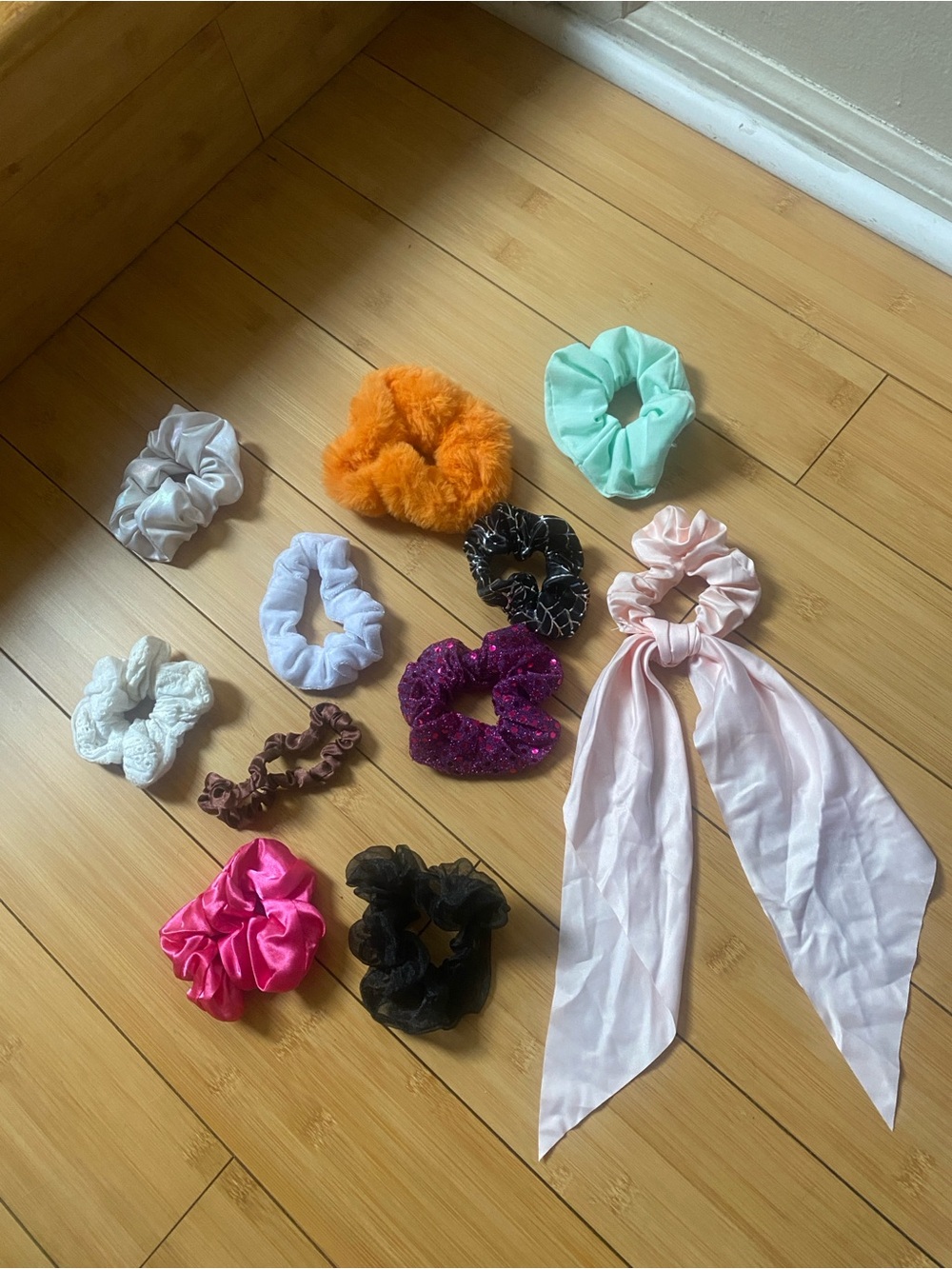 Kids Multi-Color Hair Scrunchie Set with Pink Bow Scrunchie